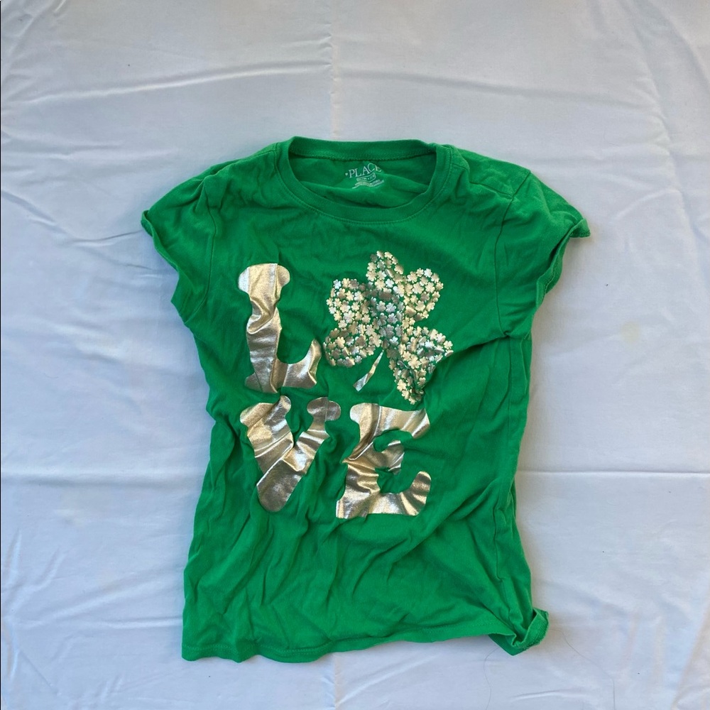 Children’s Place Girls Green Saint Patty’s Lucky Clover “Love” T-Shirt